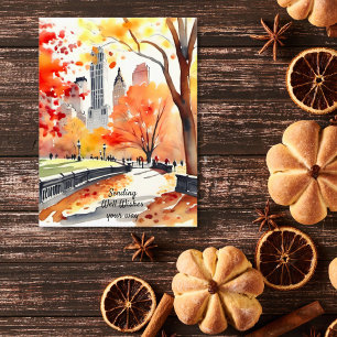 New York park fall watercolor well wishes Postcard