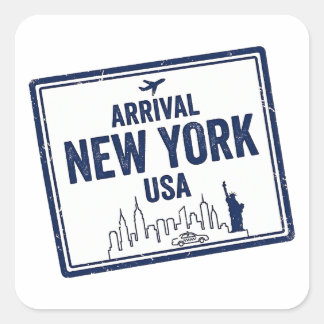 New York Passport Stamp Arrival USA Square Sticker