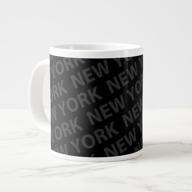 New York Pattern Dark Grey Large Coffee Mug (Front Left)