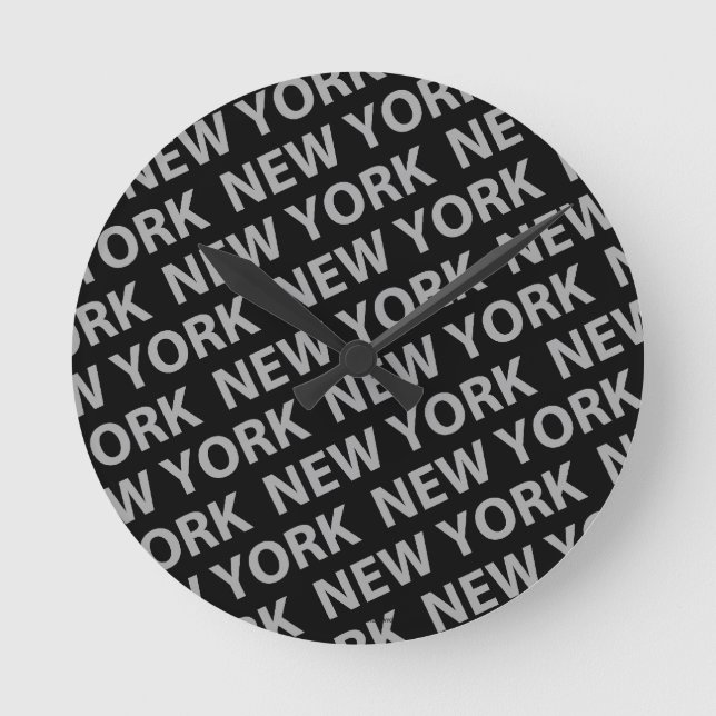 New York Pattern Gray Round Clock (Front)