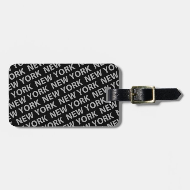 New York Pattern Grey Luggage Tag (Front Horizontal)