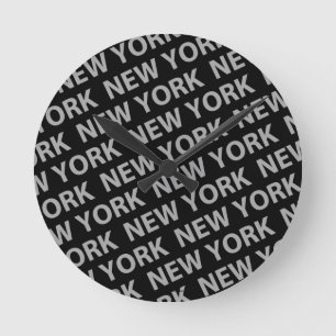 New York Pattern Grey Round Clock