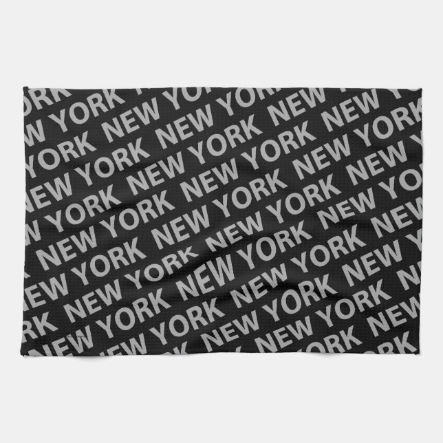 New York Pattern Grey Tea Towel (Horizontal)