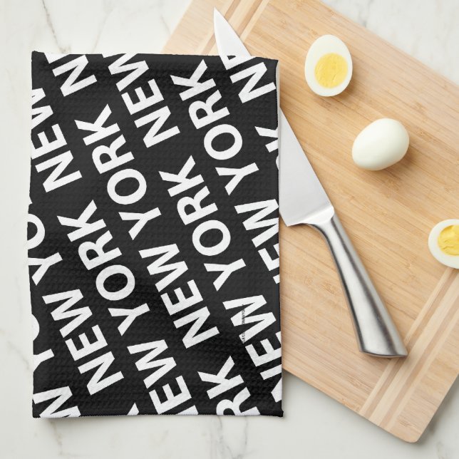 New York Pattern White Tea Towel (Quarter Fold)