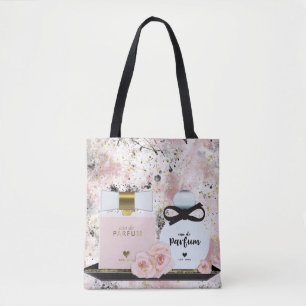 New York Perfume Bottles Gold & Blush Pink Roses Tote Bag