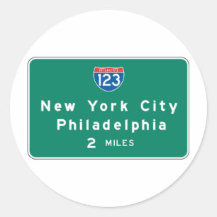 New York Philadelphia Highway Sign Classic Round Sticker