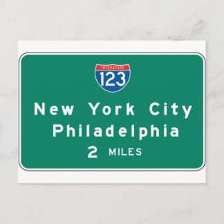 New York Philadelphia Highway Sign Postcard