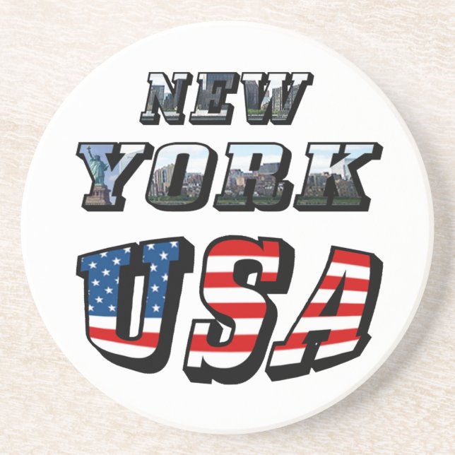 New York Picture and USA Flag Text Coaster (Front)