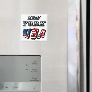 New York Picture and USA Flag Text Magnet
