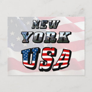 New York Picture and USA Flag Text Postcard
