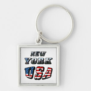 New York Picture and USA Text Key Ring