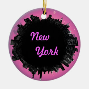 New York pink skyline Ceramic Ornament
