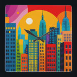 New York Pop Art Square Wall Clock<br><div class="desc">A colourful artwork of New York</div>
