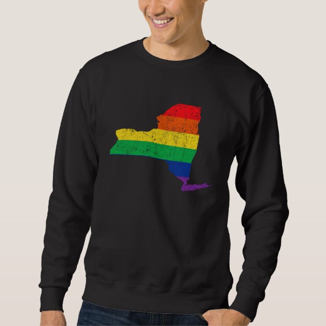 New York Pride Rainbow Flag Map Gay Lesbian LGBT S Sweatshirt (Front)
