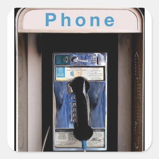 New York Public Pay Phone, Retro Phone Booth Square Sticker (Front)