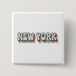 New York Retro 80s Chrome City  15 Cm Square Badge