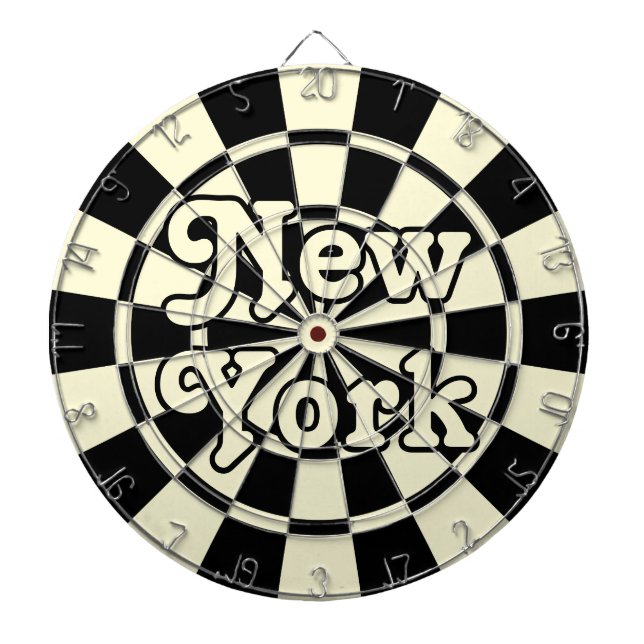 NEW YORK Retro Modern Black and Light Cream Dartboard (Front)