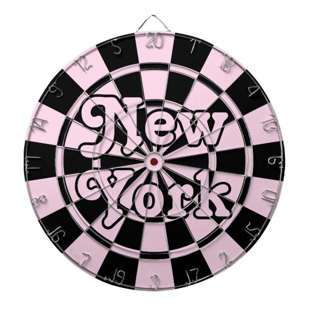 NEW YORK Retro Modern Light Pink and Black Dartboard (Front)