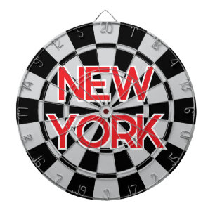NEW YORK Retro Modern Red text, Black, Light Grey Dartboard