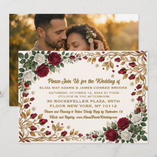 New York Rose Floral Photo Wedding Invitation