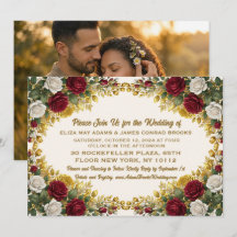 New York Rose Floral Photo Wedding Invitation