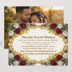 New York Rose Floral Photo Wedding Invitation