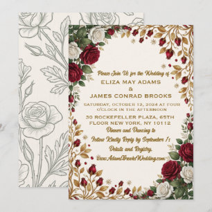 New York Rose Gold Floral Photo Wedding Invitation
