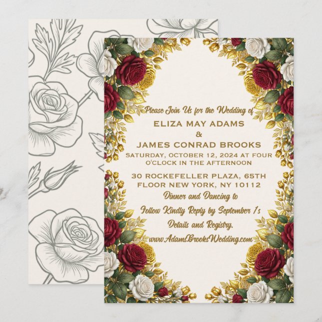 New York Rose Wedding Invitation (Front/Back)