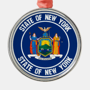New York Round Emblem Metal Ornament