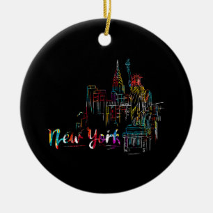 New York Sky Heartbeat Statue of Liberty I Love Ne Ceramic Ornament