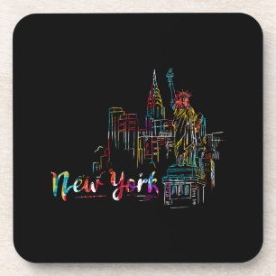 New York Sky Heartbeat Statue of Liberty I Love Ne Coaster