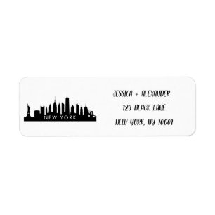 New York Skylin Silhouette Black Elegant Script La Return Address Label