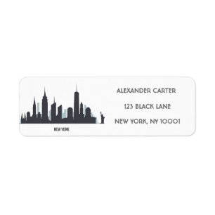 New York Skylin Silhouette Black Elegant Script  Return Address Label