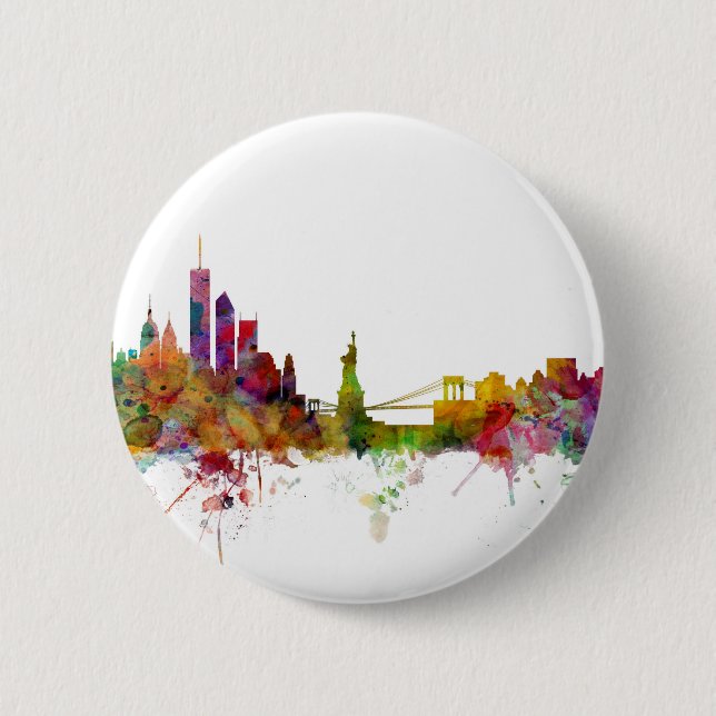 New York Skyline 6 Cm Round Badge (Front)