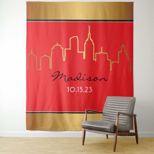 NEW YORK SKYLINE BROADWAY Photo-Op Backdrop Tapestry (In Situ)