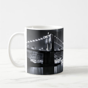 New York Skyline Brooklyn Bridge Monochrome Night Coffee Mug