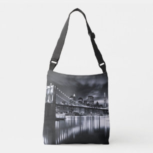 New York Skyline Brooklyn Bridge Monochrome Night Crossbody Bag