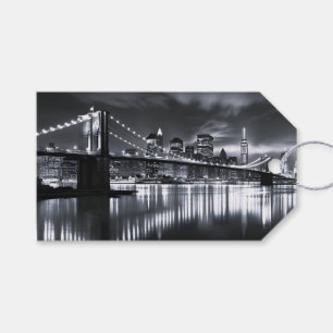 New York Skyline Brooklyn Bridge Monochrome Night Gift Tags