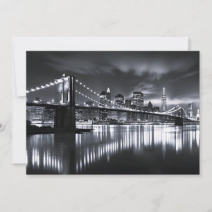 New York Skyline Brooklyn Bridge Monochrome Night Holiday Card