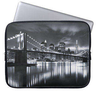 New York Skyline Brooklyn Bridge Monochrome Night Laptop Sleeve