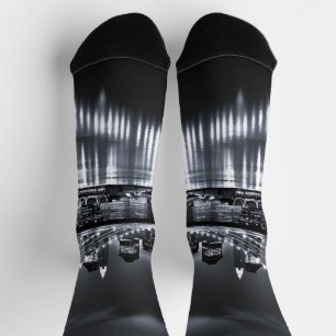 New York Skyline Brooklyn Bridge Monochrome Night Socks