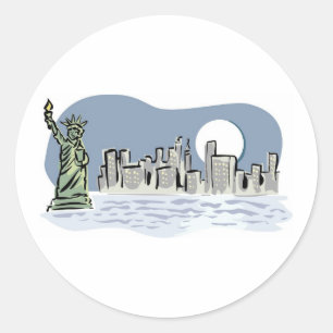 New York Skyline by Moonlight Classic Round Sticker
