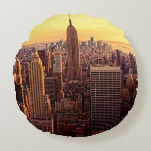 New York skyline city with Empire State Round Cushion