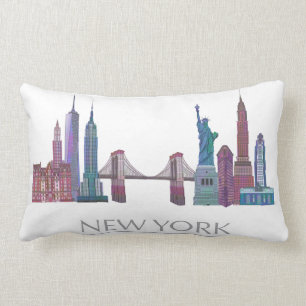 New York Skyline Coloured Buildings Lumbar Cushion