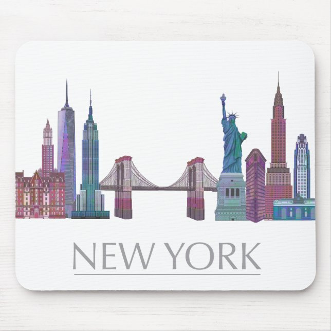 New York Skyline Coloured Buildings Mouse Pad (Front)