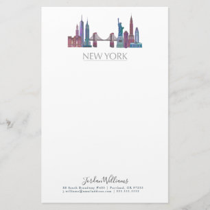 New York Skyline Coloured Buildings Stationery