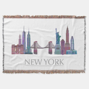New York Skyline Coloured Buildings Throw Blanket