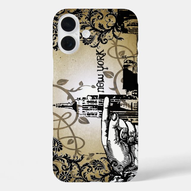 New York Skyline Damask Burnt Vines iPhone Case (Back)