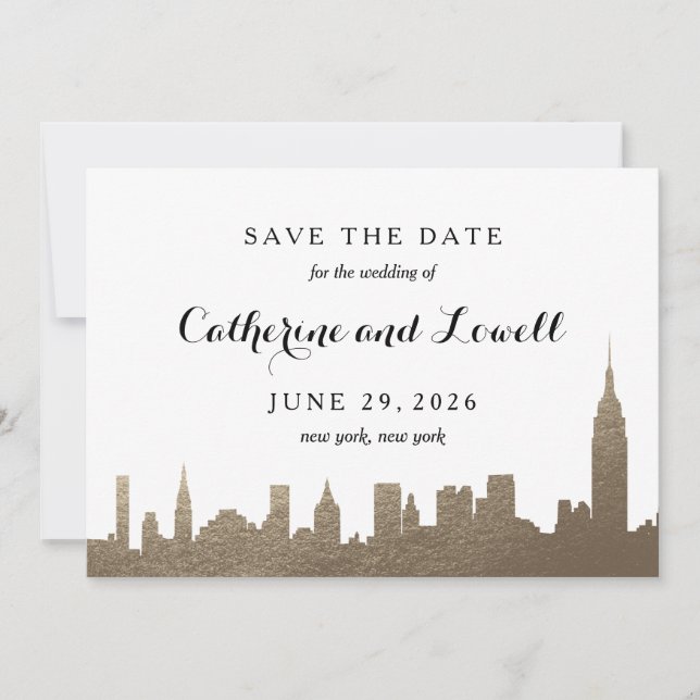 New York Skyline Faux Gold Save the Date (Front)