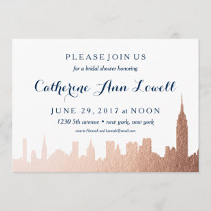 New York Skyline Faux Rose Gold Bridal Shower Invitation